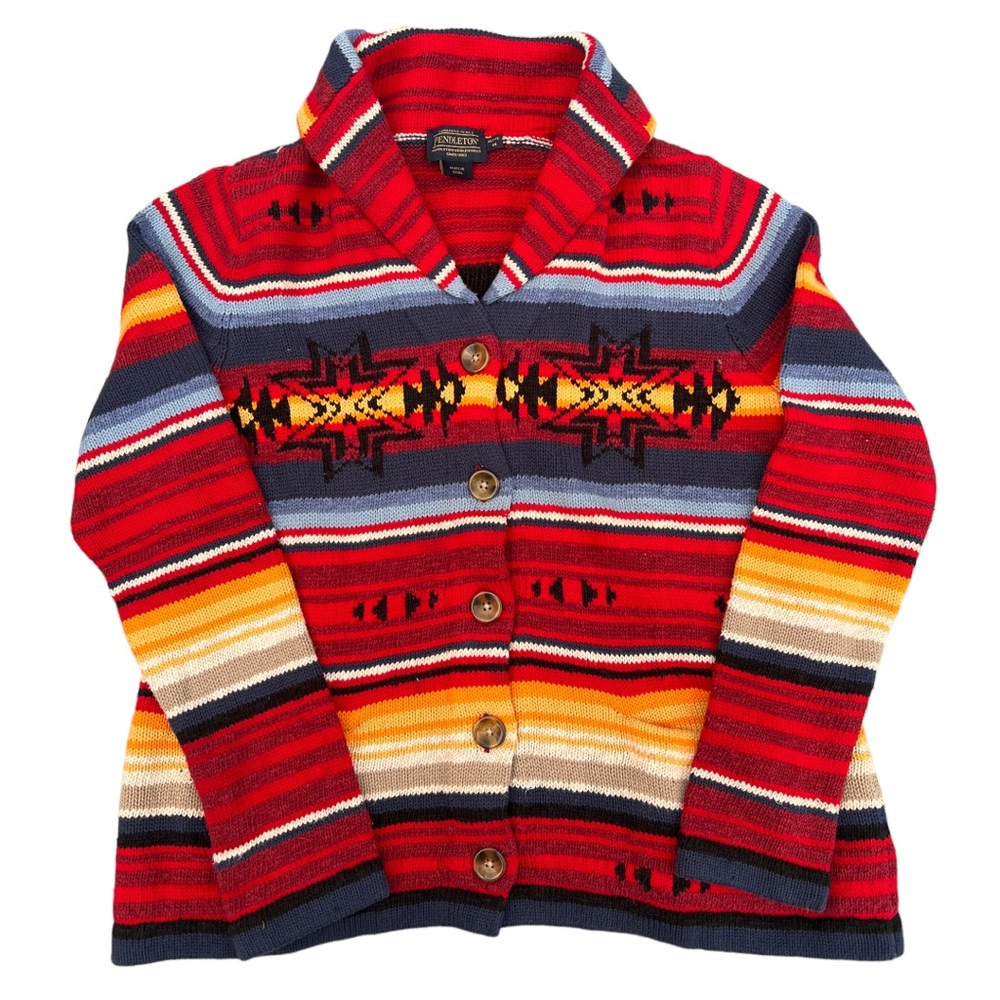 Pendleton Red Multicolor Striped Cardigan